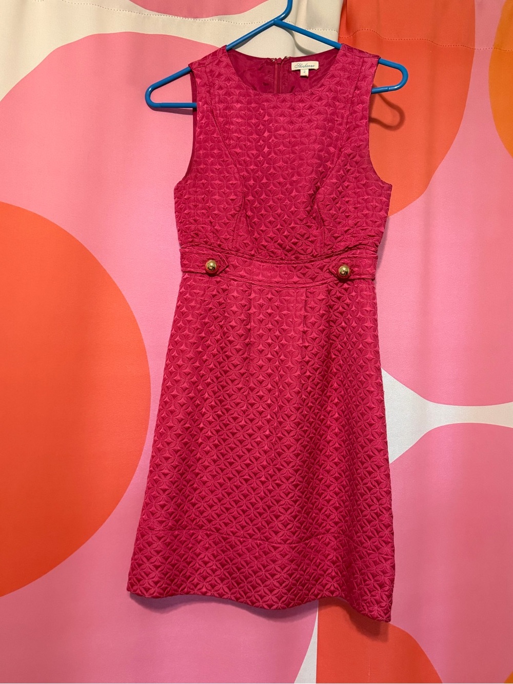 Shoshanna Fuchsia Textured Sleeveless Dress with Decorative Buttons